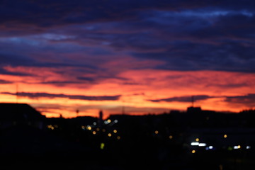 Abstract urban background. Defocus. City  at dawn