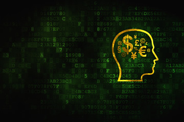 Learning concept: Head With Finance Symbol on digital background