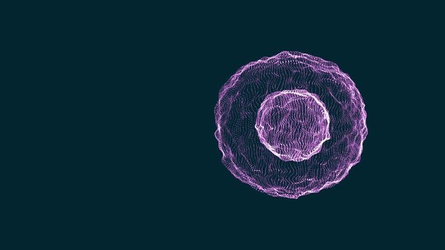 3D spheres morphing and rotating. Technology motion graphics background with copy space.