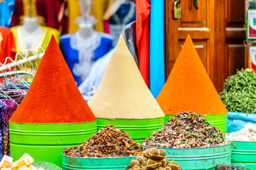 View on spices on market in Marrakech - Morocco