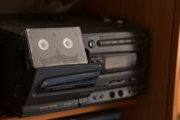 Obraz premium Old cassette player with cartridges