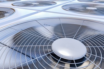 Fototapeta Close up view on HVAC units (heating, ventilation and air conditioning). 3D rendered illustration. obraz