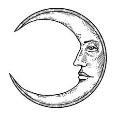 Moon with face engraving style vector illustration