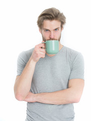 man drink from coffee or tea cup