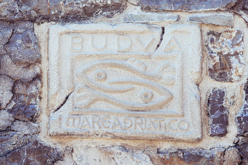 Two fish historic symbol of Budva, Montenegro