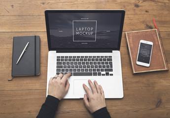Top View Mockup of Laptop and Smartphone User at Desk 2
