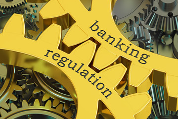 Banking Regulation concept on the gearwheels, 3D rendering