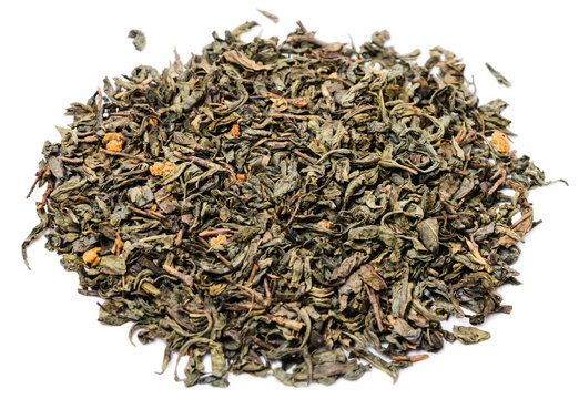 A bunch of dry green unpressed tea with flavors