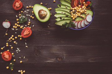 Healthy food concept. Healthy salad with chickpea and vegetables. Vegan food. Vegetarian diet