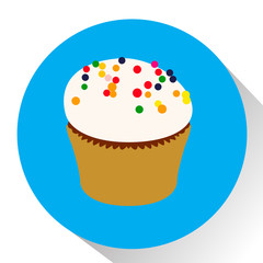 Isolated cupcake on a colored button, Vector illustration