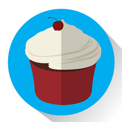 Isolated cupcake on a colored button, Vector illustration