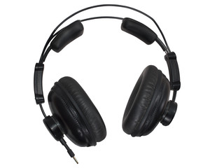 Black studio headphones isolated on the whiute background