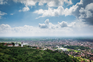 Fototapeta premium Cityscape from hill in Serbia. Hroeizontal image.