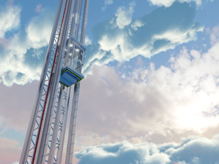 empty sky elevator concept on the sky clouds background concept composition 3d illustration © denisgo