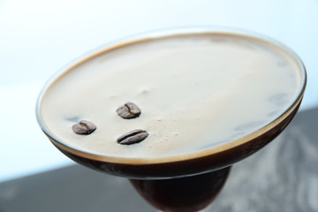 Closeup cocktail with cacao beans