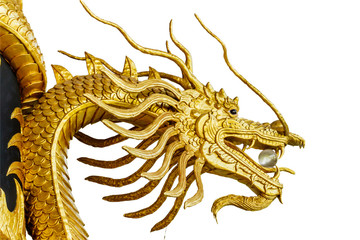 Chinese style dragon statue isolated on white background with clipping path