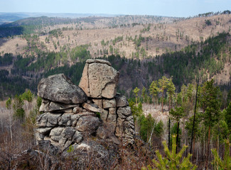 Rock on Olkhinskoye plateau in the Irkutsk region of Eastern Siberia