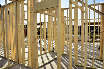 residential wood frame home under construction.