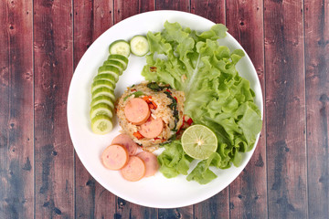 Thai food, Fried jasmine rice withsausage.