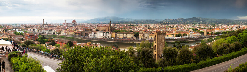panorama of Florence with Ponte vecchio and beautiful renaissance cathedral Santa Maria del Fiore...