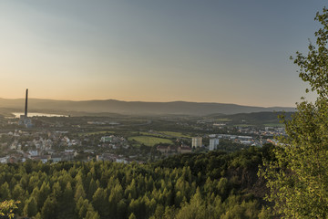 Trmice town in sunny summer evening