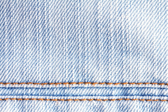 Close up the denim  blue jeans surface with seam texture background