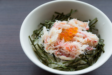 Fresh crab meat rice bowl, japanese cuisine
