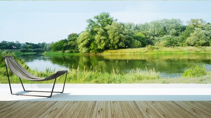 Relax space point of view lagoon in hotel - 3d rendering