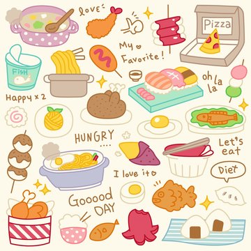 Set of Cute Meal and Dish Doodle