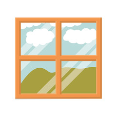 color background of landscape of mountains behind the window vector illustration