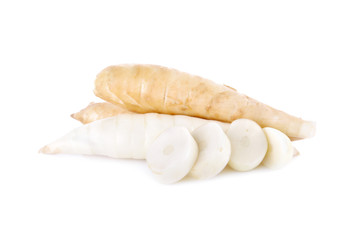 raw arrow-root or maranta on white background