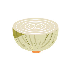 white background of middle realistic onion in closeup vector illustration