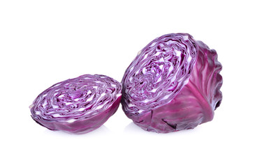 Fototapeta premium whole and cut fresh red cabbage on white background