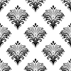 Floral vector black and white ornament. Seamless abstract classic background with flowers. Pattern with repeating elements