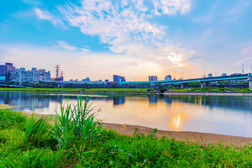 View of Keelung river during sunset