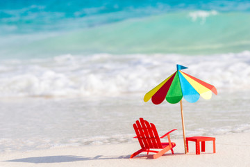 Two chairs and umbrella on tropical beach Similan Islands Thailand. Paper, handmade.