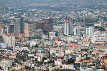 Fototapeta na wymiar Bangkok Skyline, aerial view of capital in Thailand.