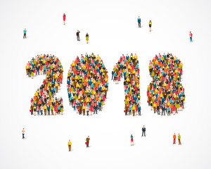 Large group of people stands in the figure 2018