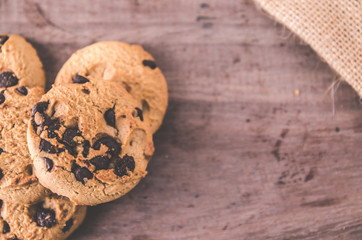 Chocolate chip cookies on old wooden table