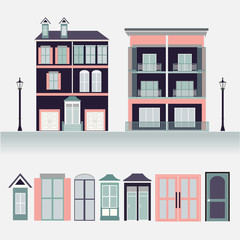 house exterior set icons vector illustration