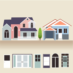 house exterior set icons vector illustration