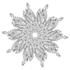 Hand drawn zentangle mandala for coloring page.