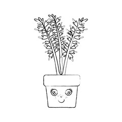 monochrome blurred silhouette of caricature of carrot plant in flower pot vector illustration