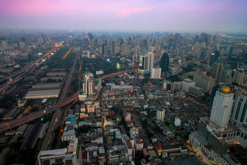 Fototapeta na wymiar Twilight Bangkok Skyline, aerial view of capital in Thailand.