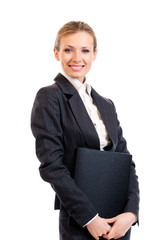Business woman with folder, on white