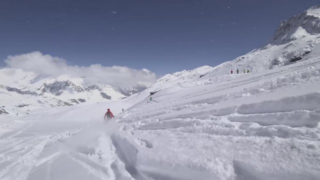 Skiers pov freeriding backcountry