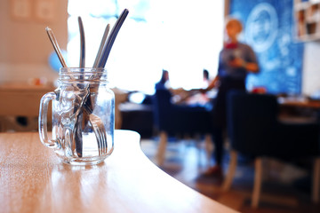 Cutlery in a glass jar