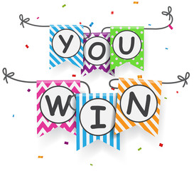 Win sign with bunting flags