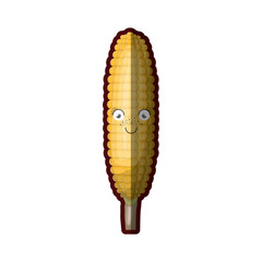 white background with realistic corncob caricature in close up and half shadow vector illustration