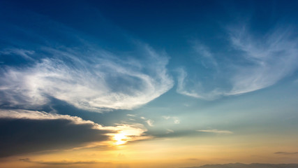 Naklejka na ściany i meble Colorful dramatic sky with cloud at Sunrise.Sky with sun background.